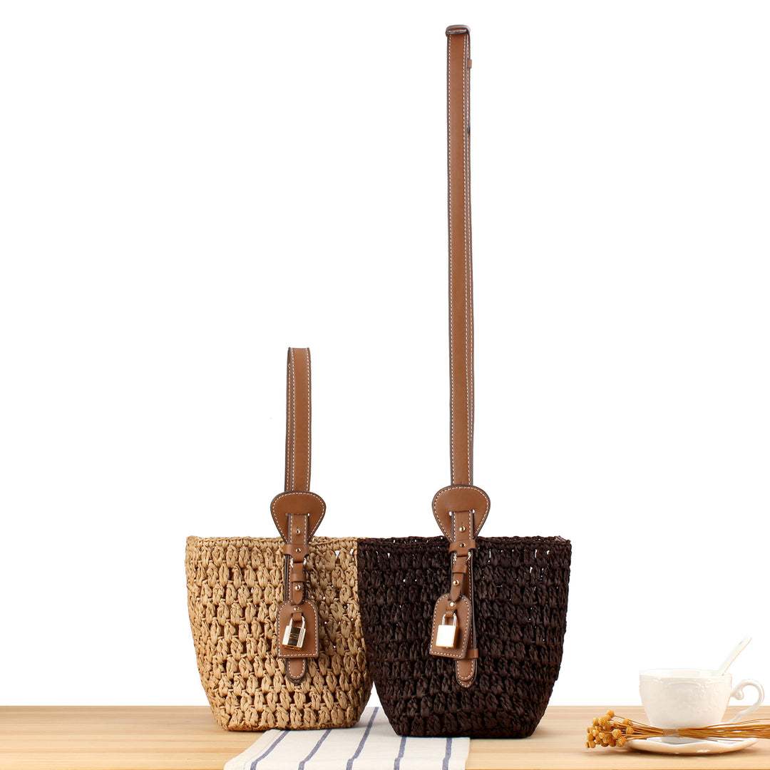 Braided Bast Handbag with Elegant Leather Decoration Stornfield