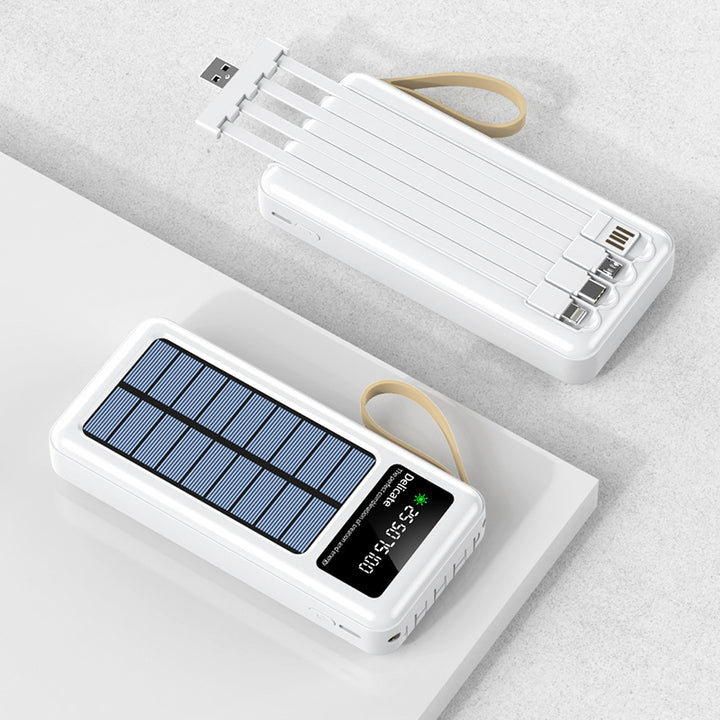 Portable solar power bank with integrated multifunction charging cable and digital display Stornfield