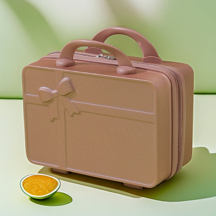 structured hard-shell cosmetic travel case with embossed bow and dual top handles Stornfield
