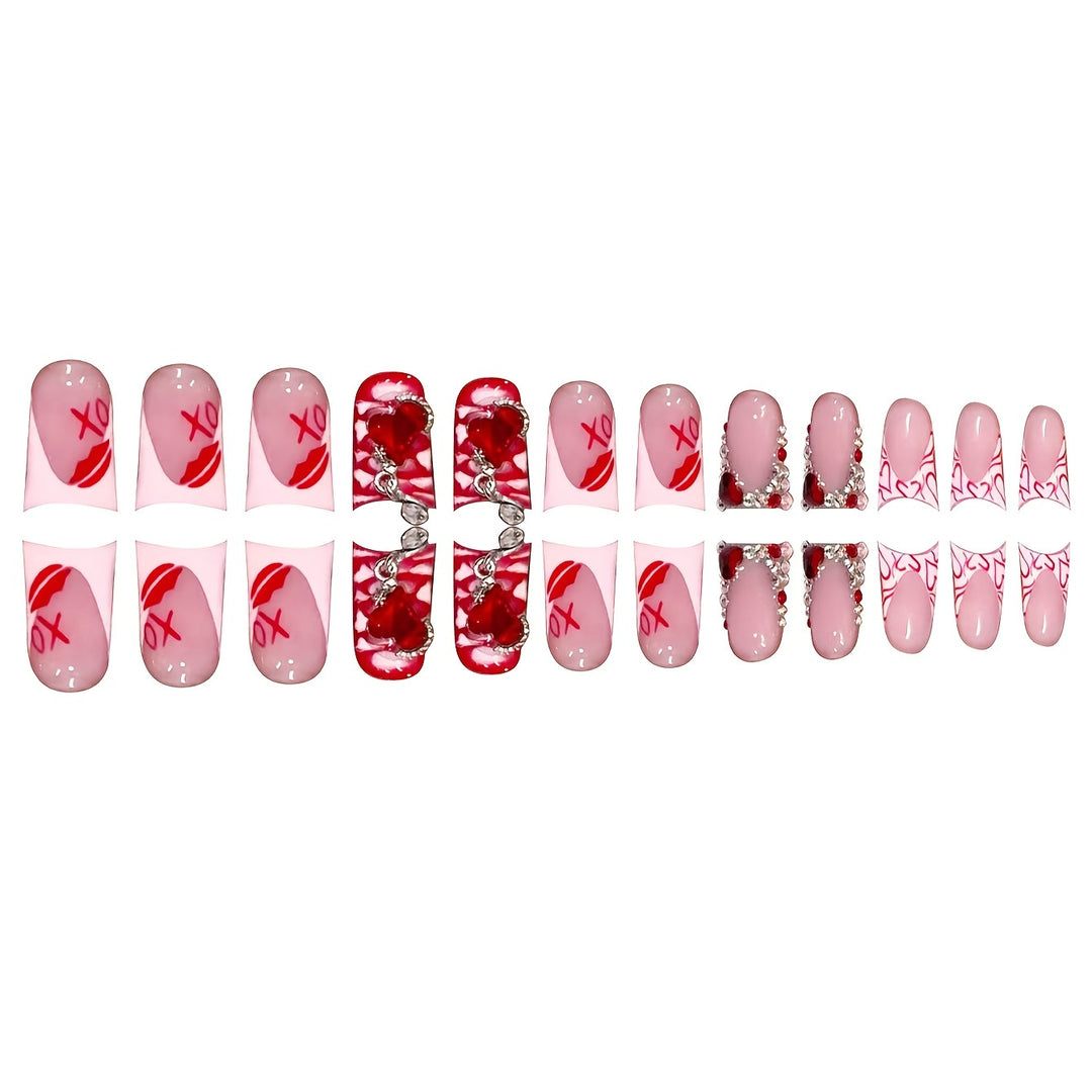 Romantic Heart-Themed Press-On Nail Art Set Stornfield