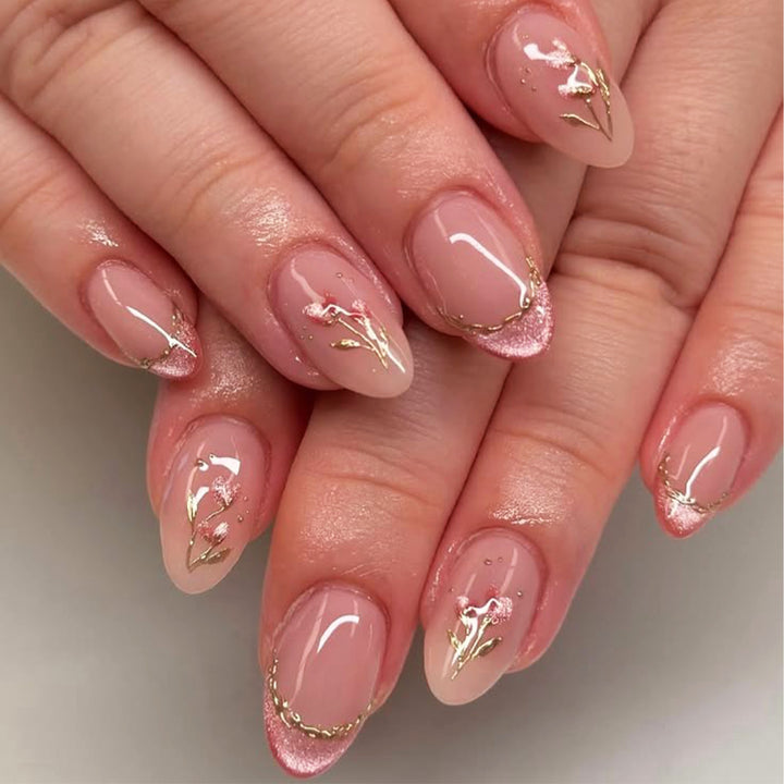 Elegant artificial nails with floral design and glitter Stornfield