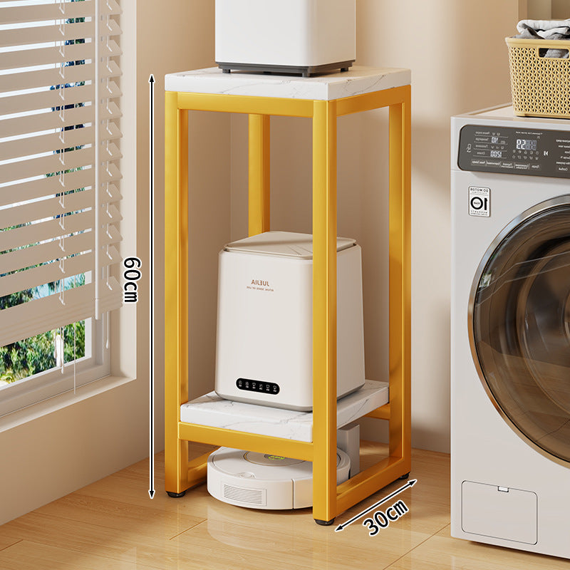 Narrow Two-Tier Metal Appliance Stand with Faux Marble Shelves