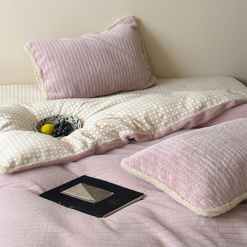 Reversible Quilted Duvet Cover Set with Plush Ribbed Shams and Faux-Fur Trim