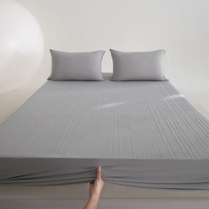 Deep-Pocket Stretch-Fit Mattress Sheet with Microfiber Pinstripe Texture
