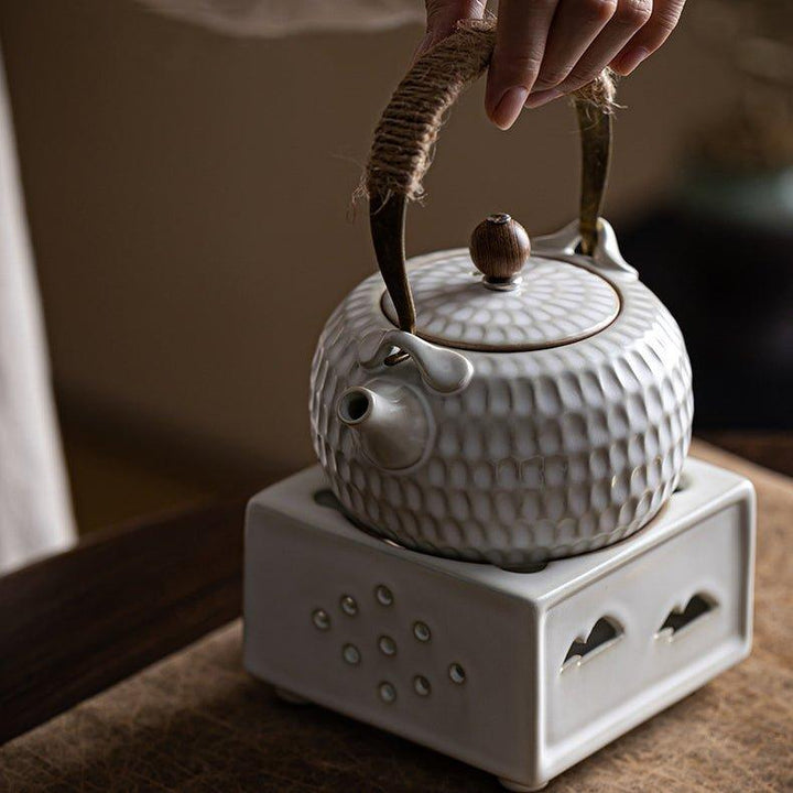 Handcrafted Ceramic White Dimpled Boiler With Candle Stove | Stornfield