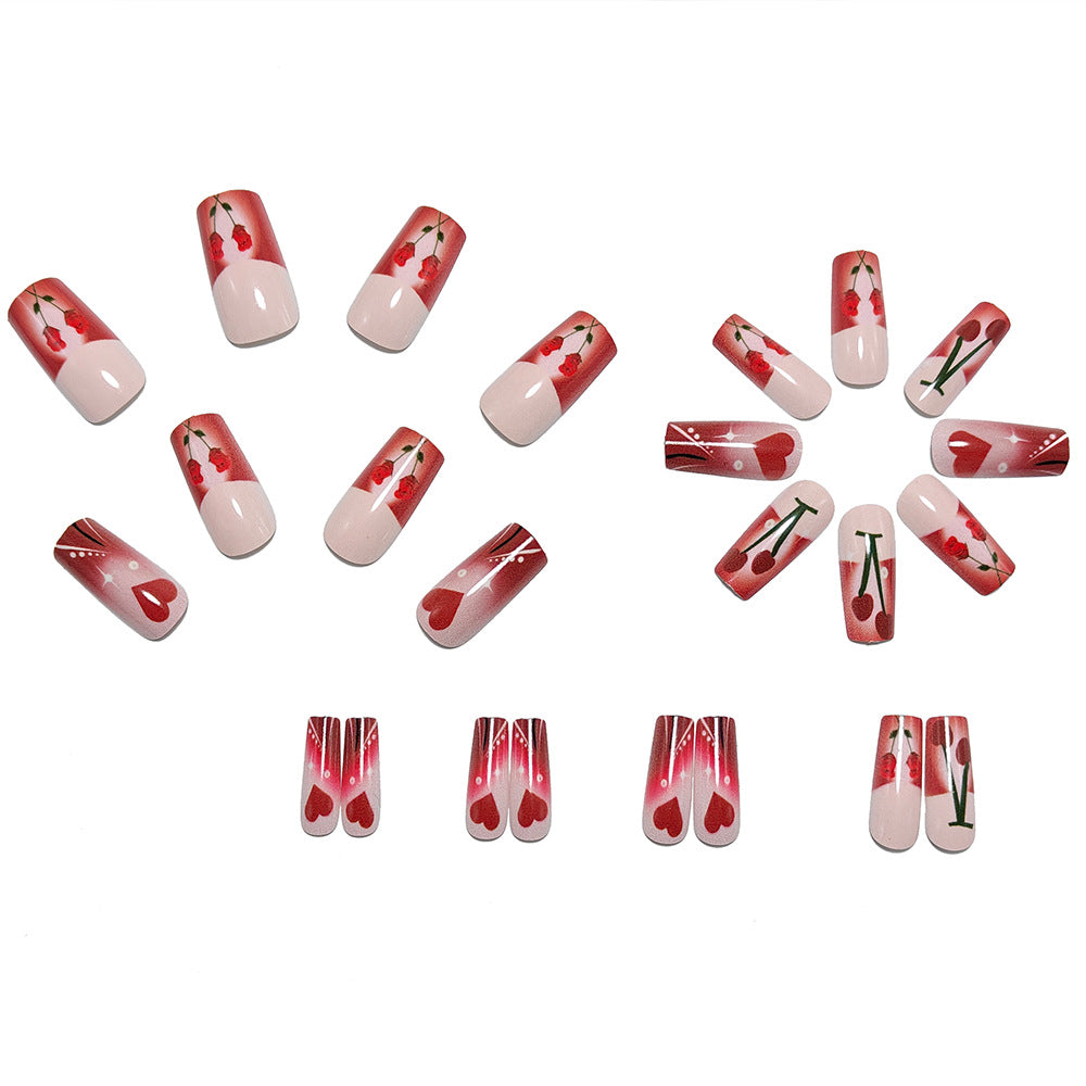 Artificial nails with romantic heart and cherry design Stornfield