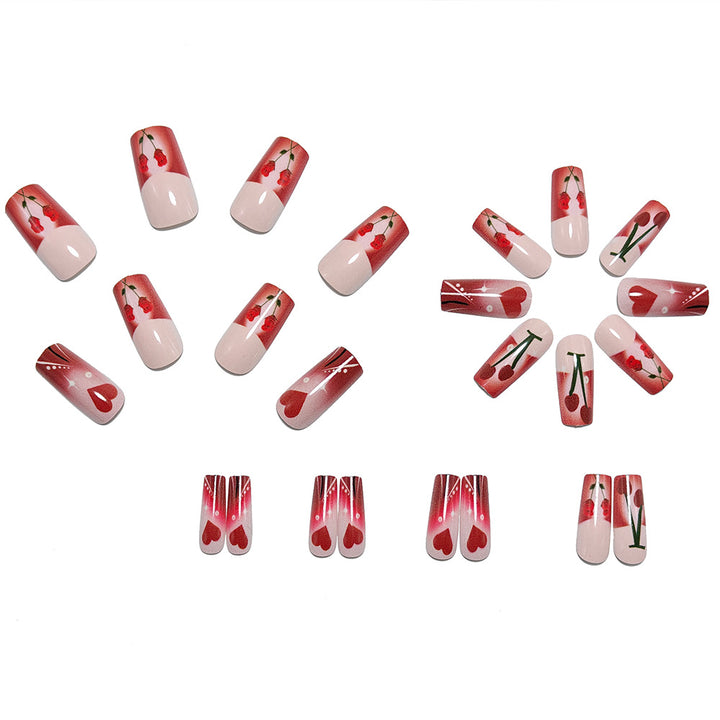 Artificial nails with romantic heart and cherry design Stornfield
