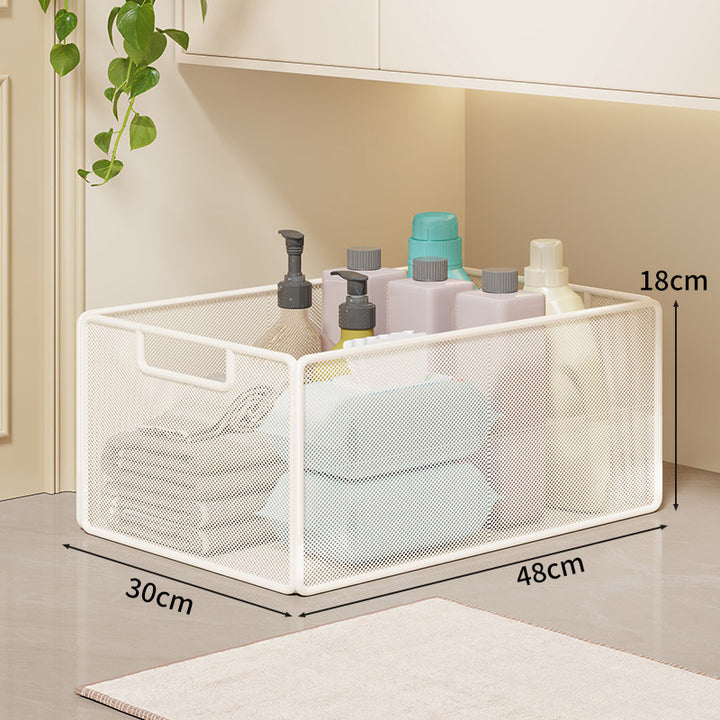 Mesh Rolling Bathroom and Under-Cabinet Storage Basket with Locking Casters and Built-In Handles
