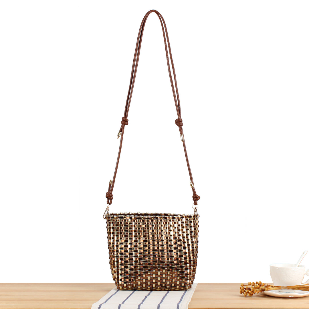 Shoulder bag made of handwoven synthetic material with fashionable sliding mechanism Stornfield