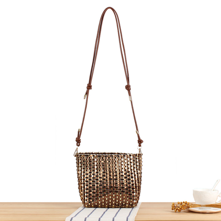 Shoulder bag made of handwoven synthetic material with fashionable sliding mechanism Stornfield