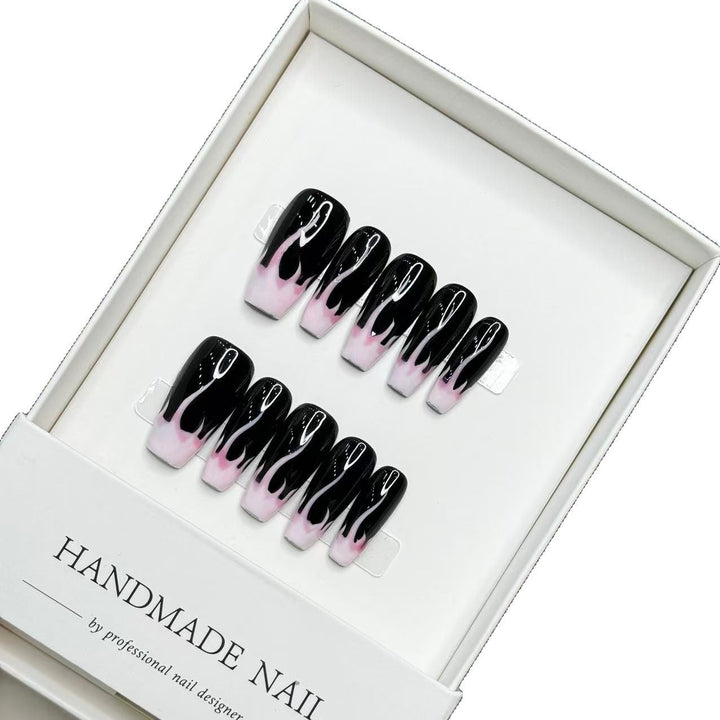 Artistic Press-On Nail Set with Flame Design