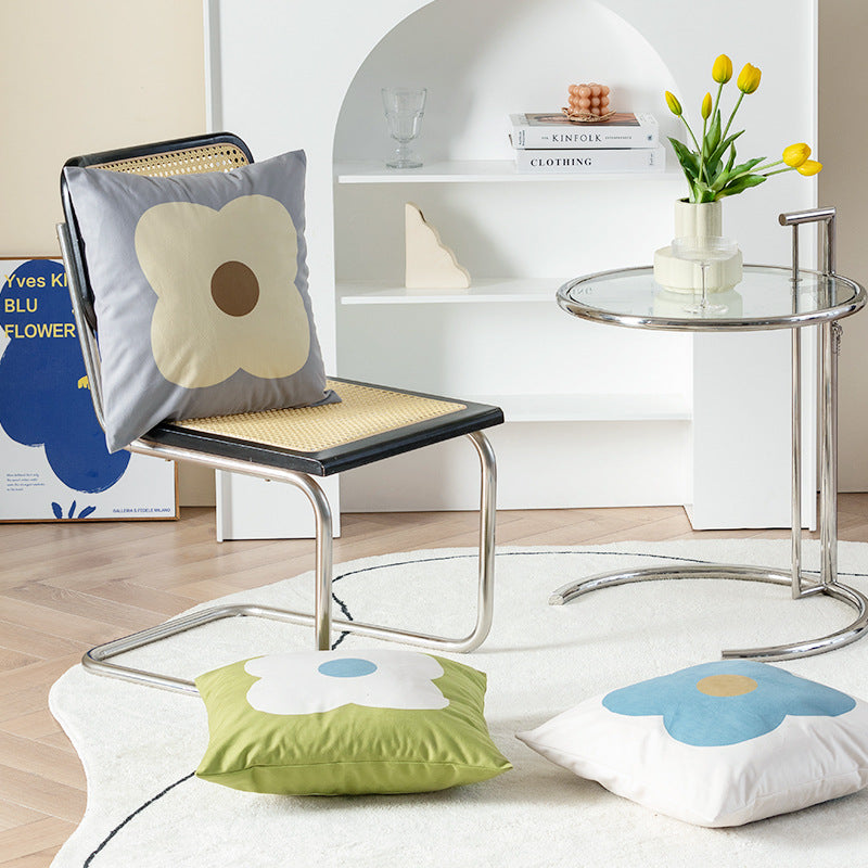 Square decorative cushion cover with large floral pattern and hidden zipper