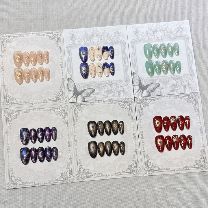 Decorative Press-On Nail Set with Celestial Accents Stornfield