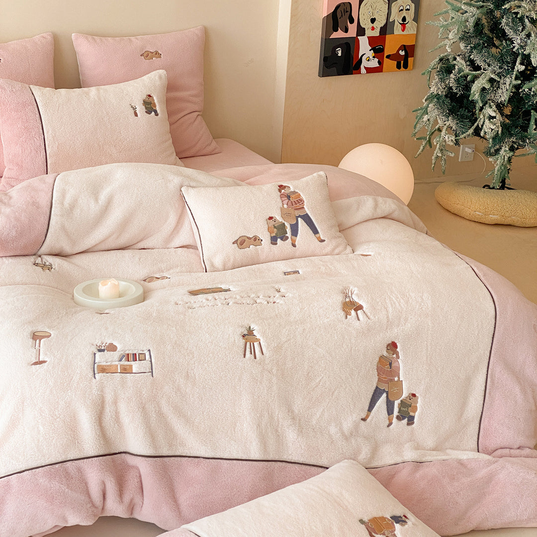 Plush Embroidered Cozy Duvet Cover Set with Decorative Pillow Shams