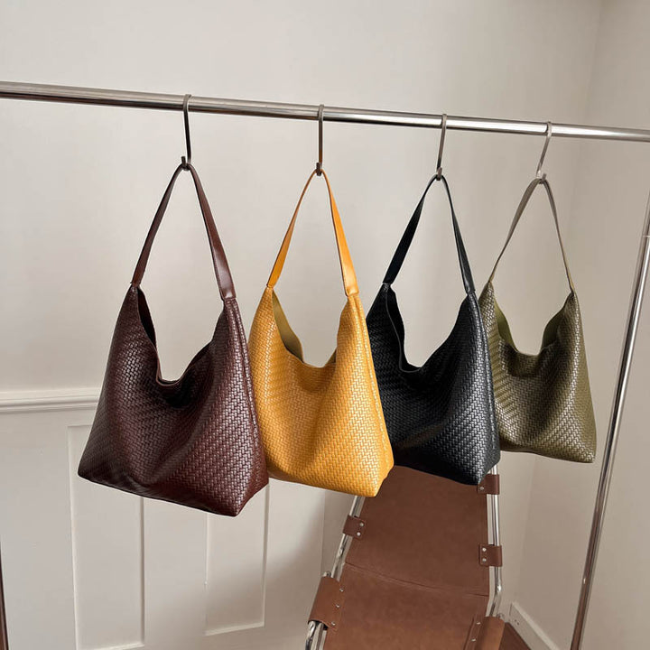 Woven Vegan Leather Hobo Bag