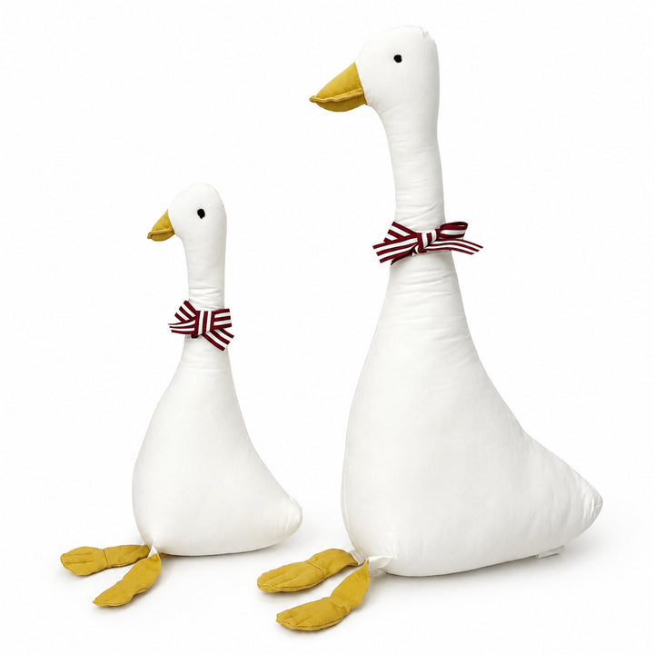Oversized Goose-Shaped Decorative Throw Pillow Pair with Striped Ribbon