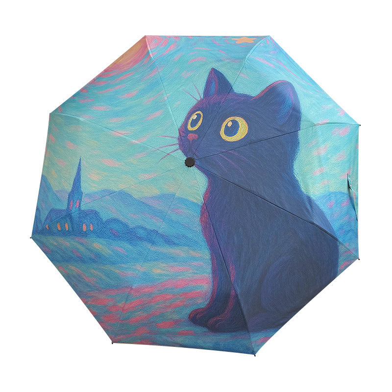 Women's folding umbrella with creative cat design and practical case Stornfield