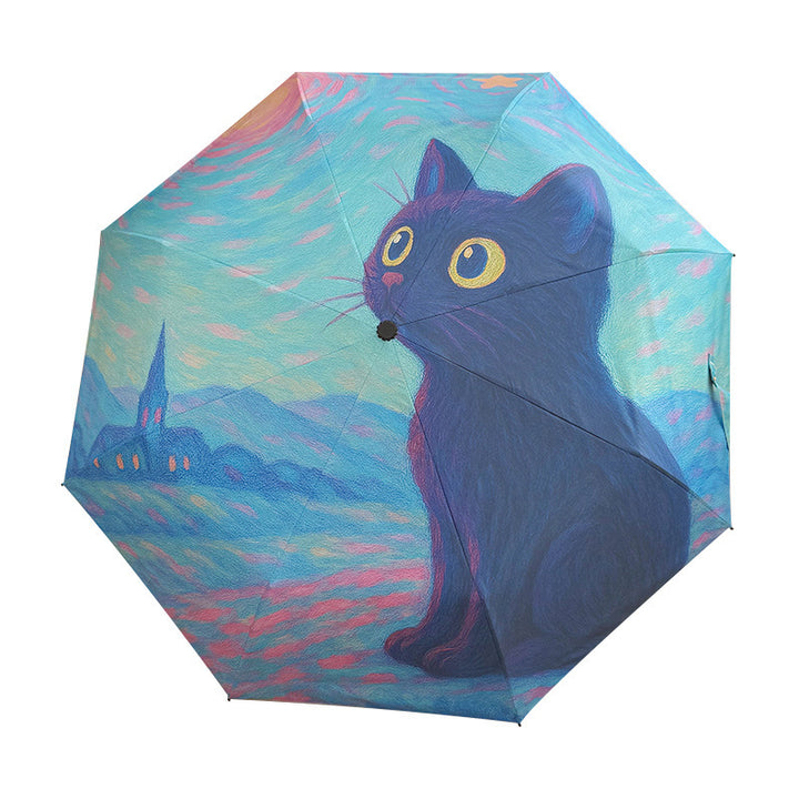 Women's folding umbrella with creative cat design and practical case Stornfield