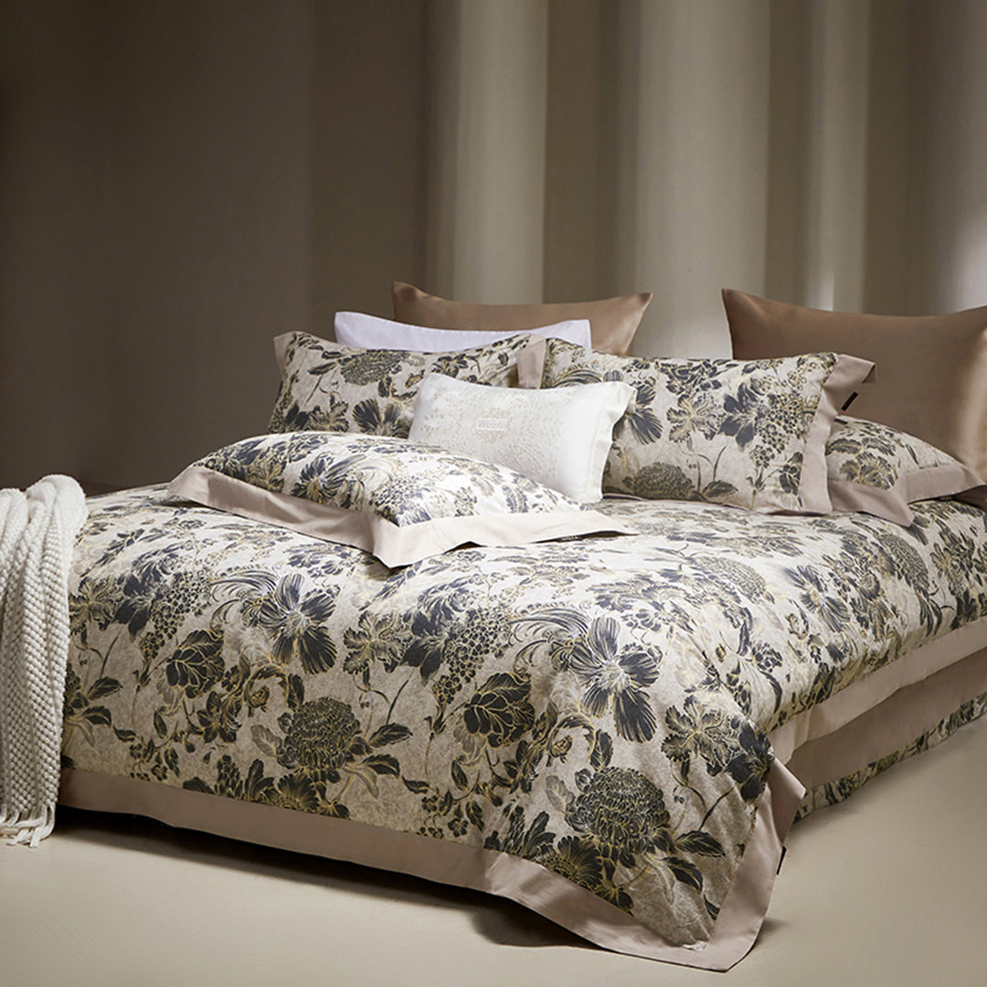 Botanical Rose-Motif Cotton Sateen Duvet Cover Set with Silk-Feel Border
