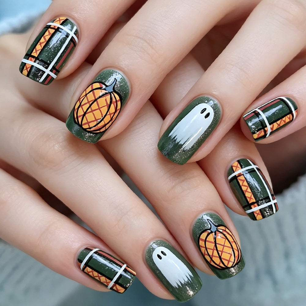 Pumpkin-Themed Press-On Nail Art Set Stornfield