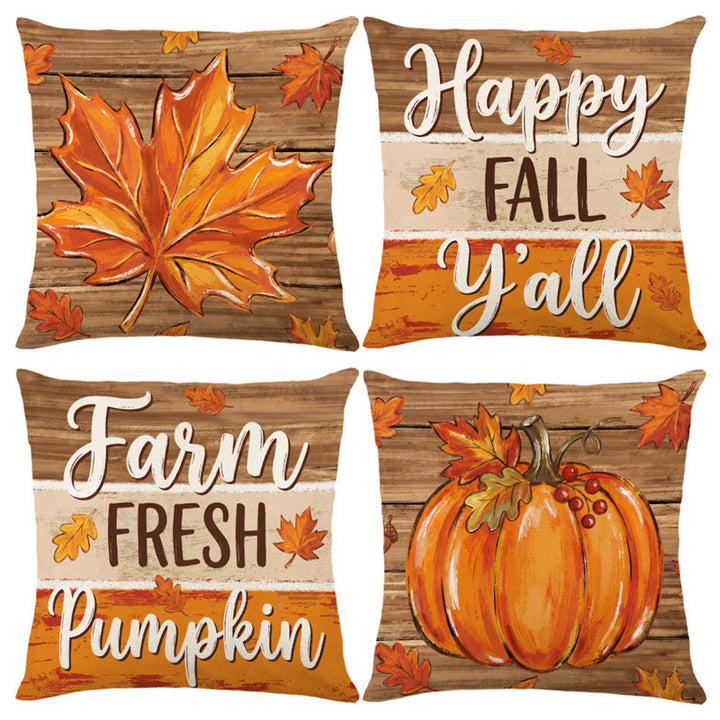 Decorative Harvest-Themed Throw Pillow Covers with Linen Texture