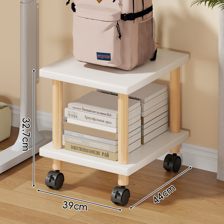 Compact Mobile Two-Tier Storage Cart with Wooden Legs and Locking Casters