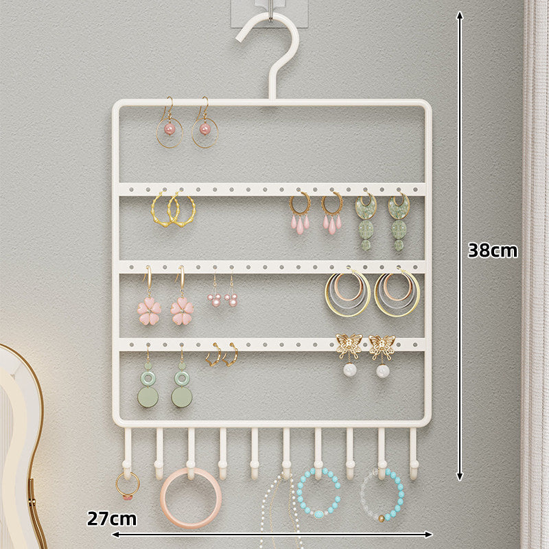 Wall-Mounted Multi-Row Jewelry and Earring Organizer Hanger with Integrated Necklace Hooks
