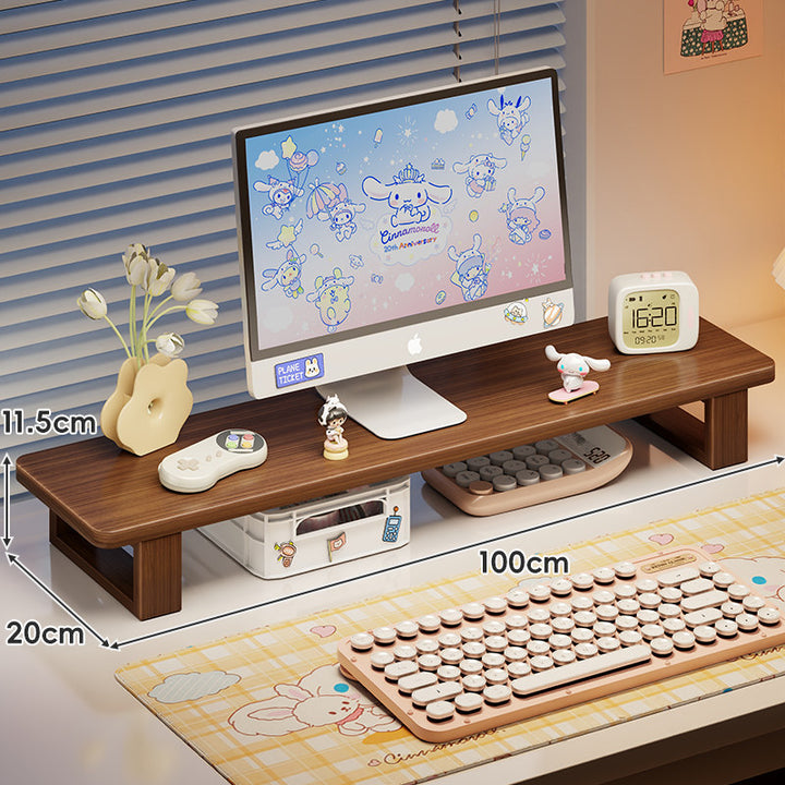 Bamboo Monitor Stand Riser with Under-Shelf Storage Organizer