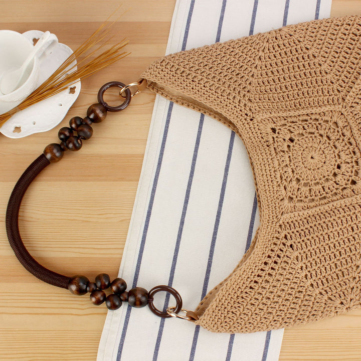Handbag Made of Hand-Knotted Natural Material with Stylish Wooden Handles Stornfield