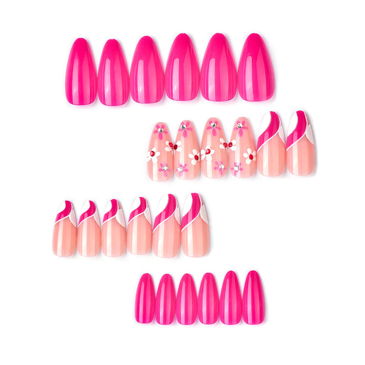 Artistic Press-On Nail Art Set with Floral and Ombre Designs Stornfield