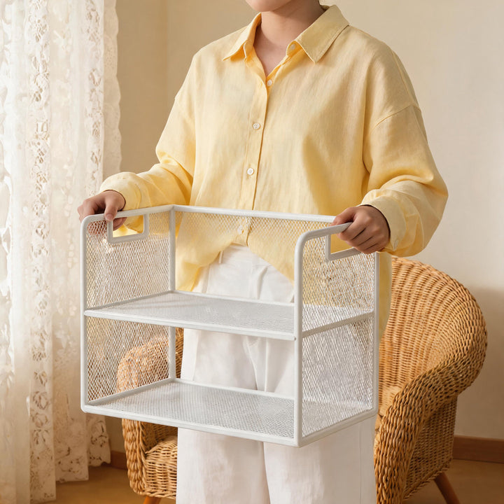 Mesh Desktop Open-Shelf Organizer with Integrated Handles and Dividers
