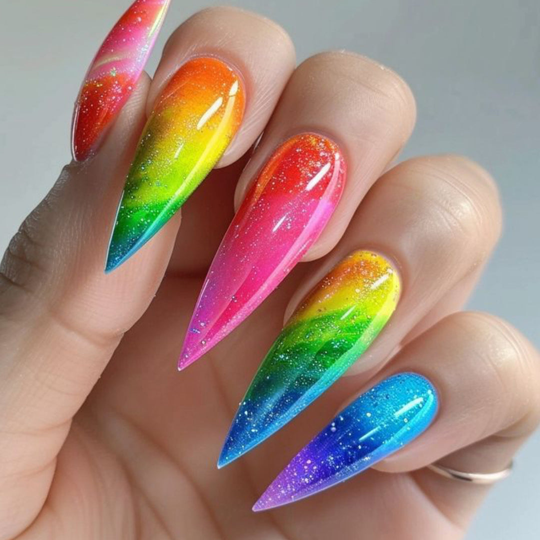 Stiletto Rainbow Ombre Nail Art Extensions Stornfield
