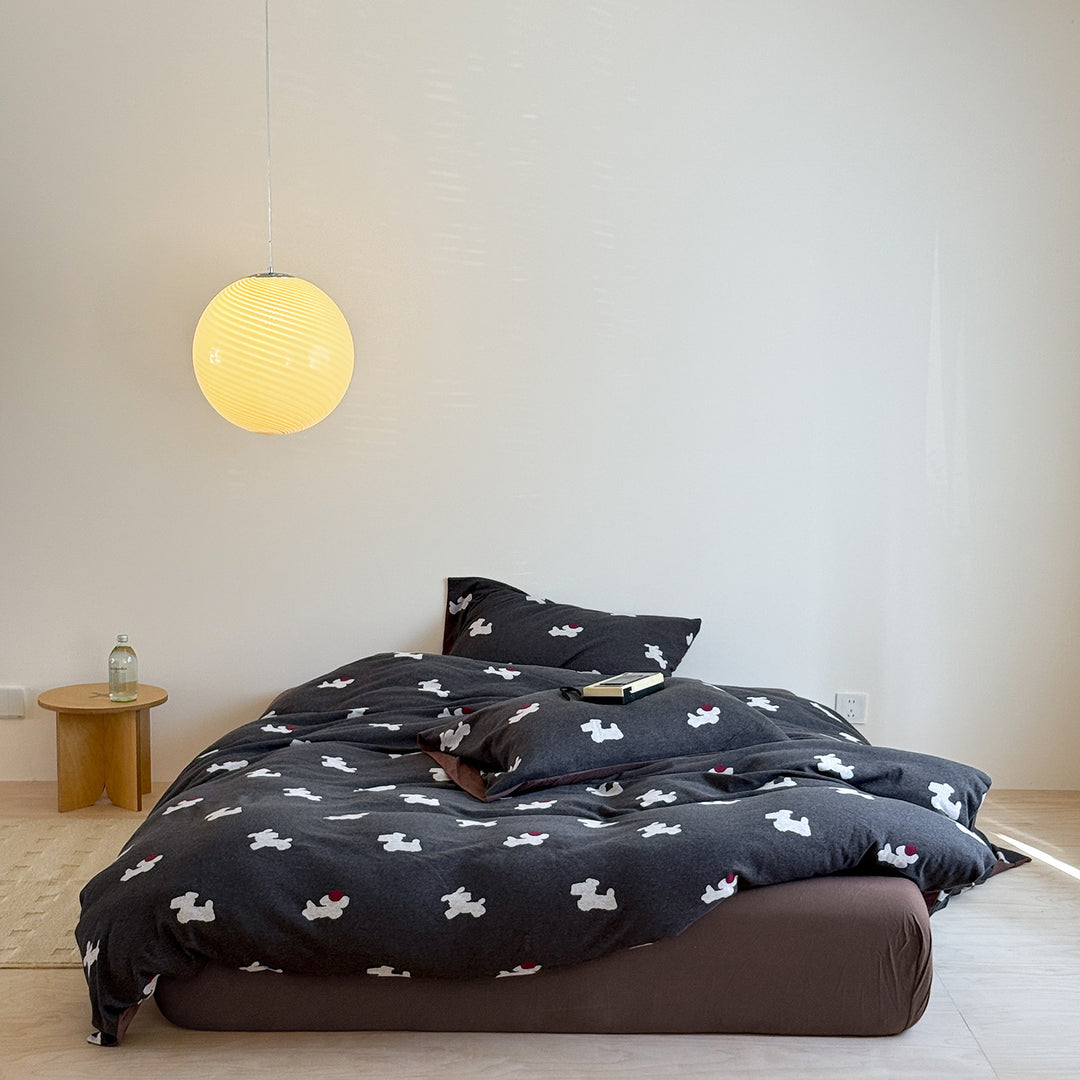Cotton-Blend Teddy Motif Duvet Cover Set with Contrast Hem