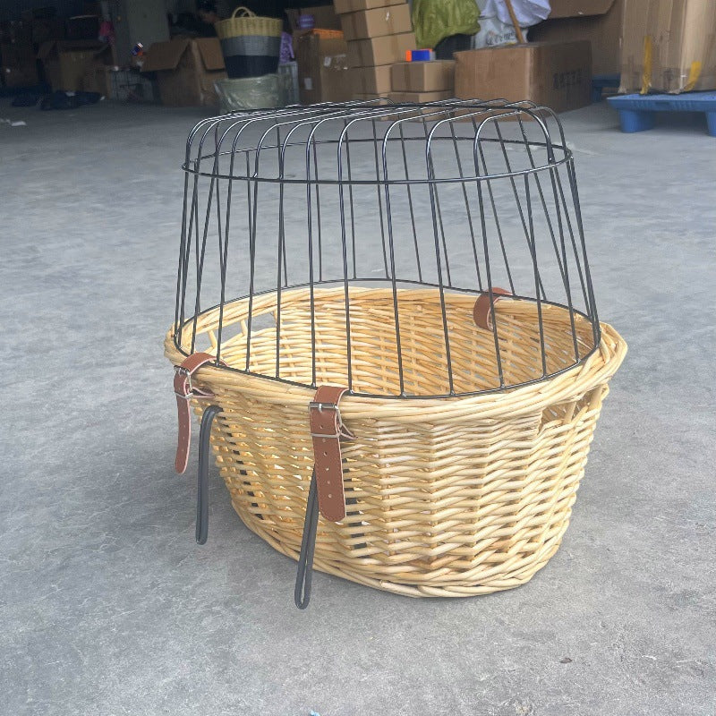 wicker bicycle pet carrier with removable washable liner and reinforced lockable metal dome Stornfield