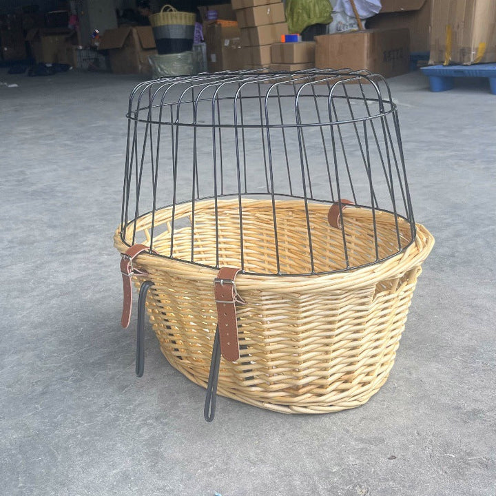 wicker bicycle pet carrier with removable washable liner and reinforced lockable metal dome Stornfield