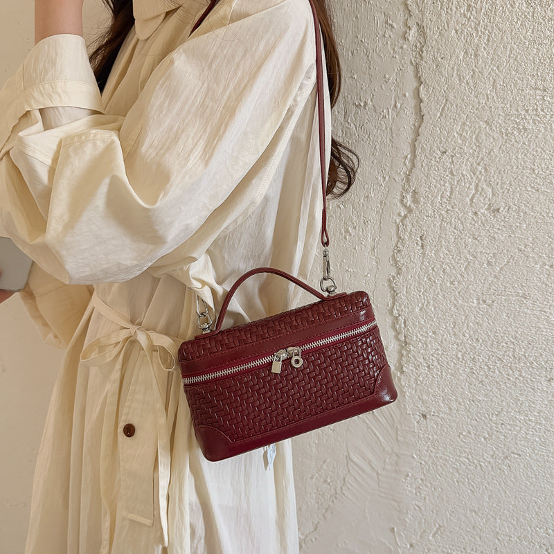 Woven Leather Cosmetic Handbag