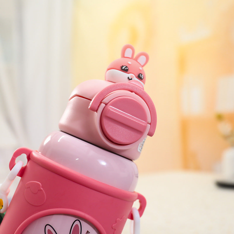 Women's Insulated Drinking Bottle with Cheerful Frog Design and Practical Carry Strap Stornfield