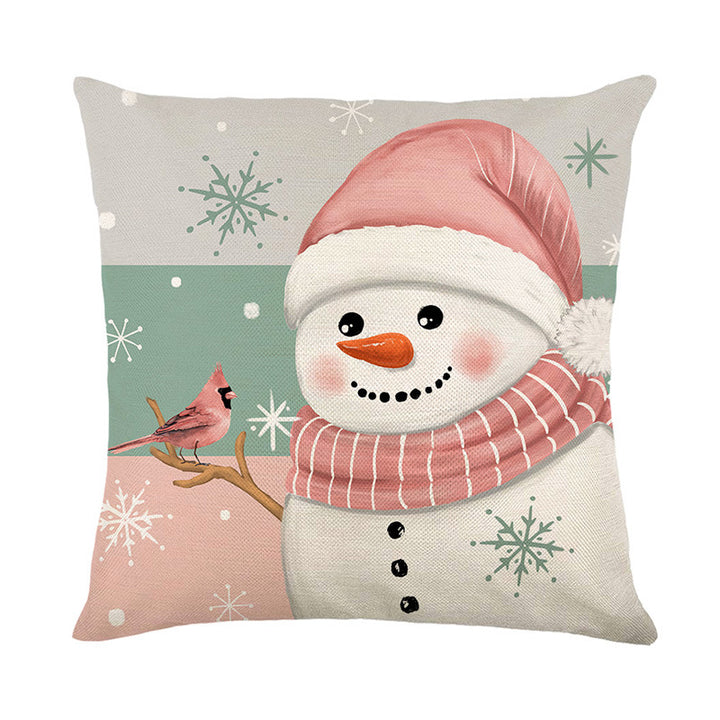 Decorative Linen-Texture Throw Pillow Cover Holiday Wreath Joy Script Print with Hidden Zipper