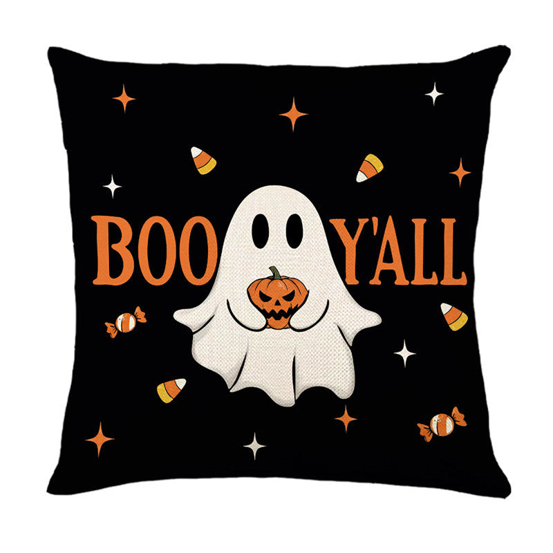 Halloween Ghost Cotton-Linen Square Throw Pillow Covers Set with Hidden Zipper