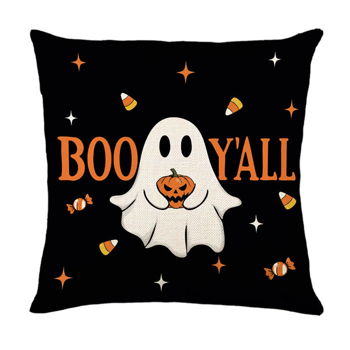 Halloween Ghost Cotton-Linen Square Throw Pillow Covers Set with Hidden Zipper