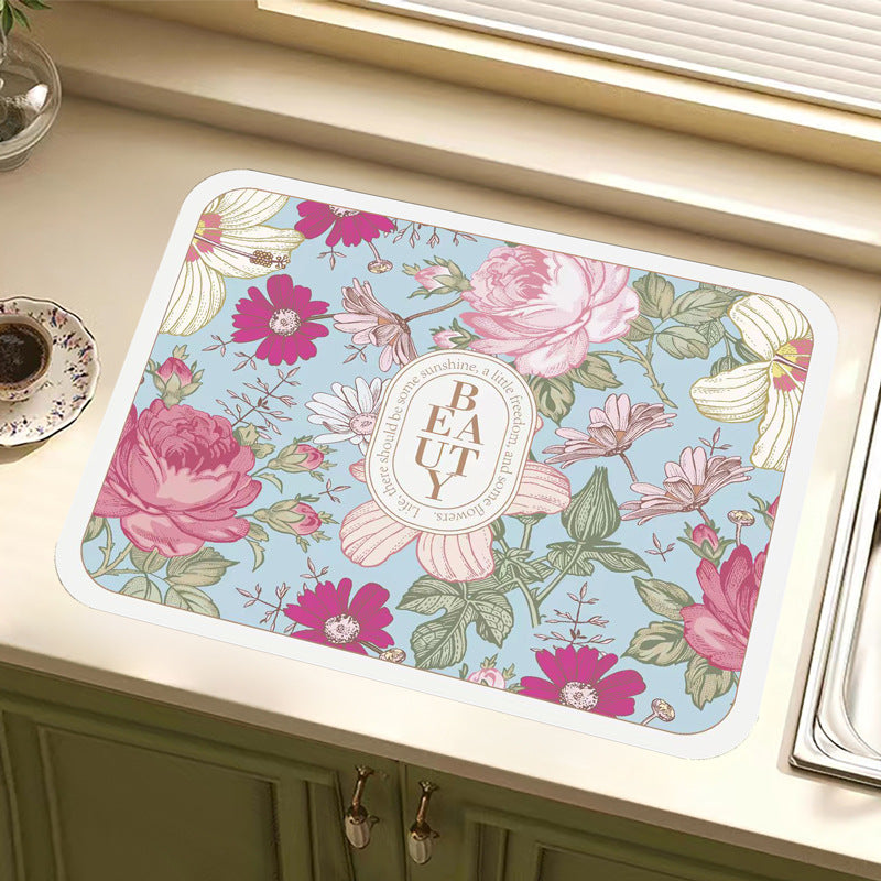 Vintage Floral Design Kitchen Mat