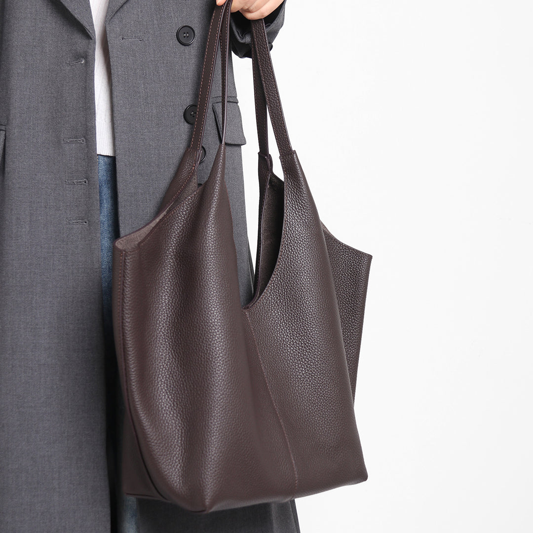 Pebbled Leather Large Shoulder Tote Bag