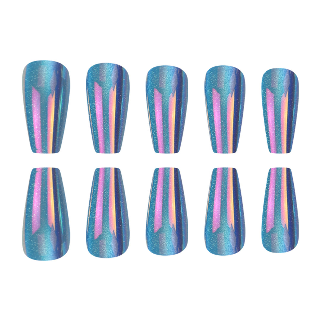 Glossy Press-On Nail Extensions with Glitter Stripes Stornfield