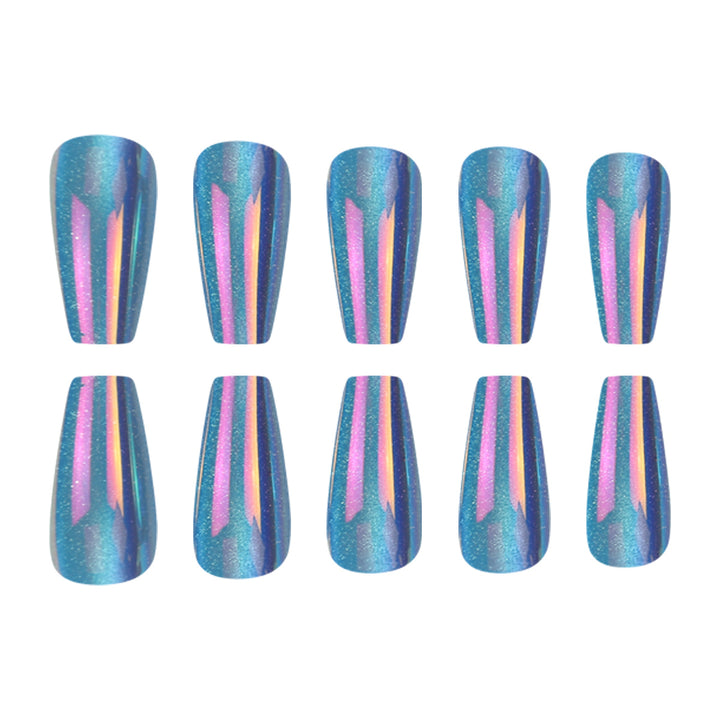 Glossy Press-On Nail Extensions with Glitter Stripes Stornfield