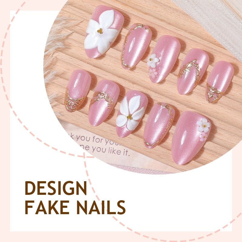 Artificial nail set with elegant 3D flowers and glamorous accents Stornfield