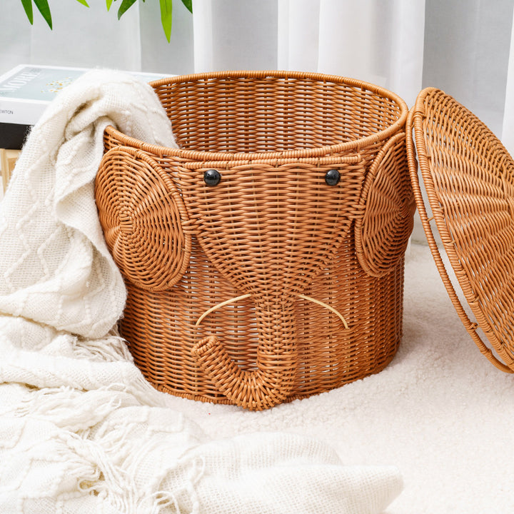 Elephant-Shaped Woven Storage Basket Stornfield