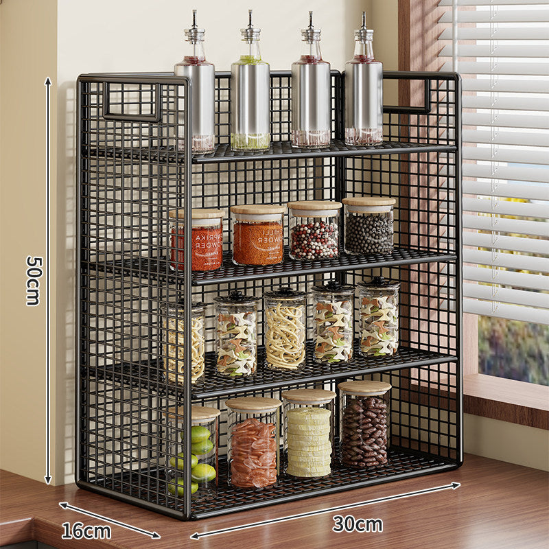 Compact Two-Tier Metal Grid Countertop Spice and Pantry Jar Organizer