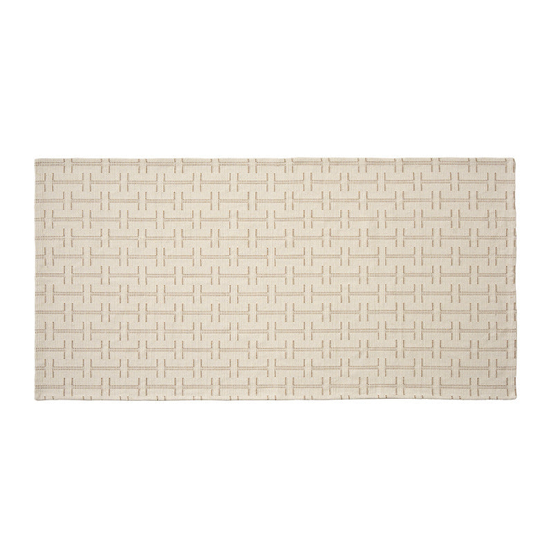 Jacquard-woven cotton kitchen towel with check pattern and striped trim