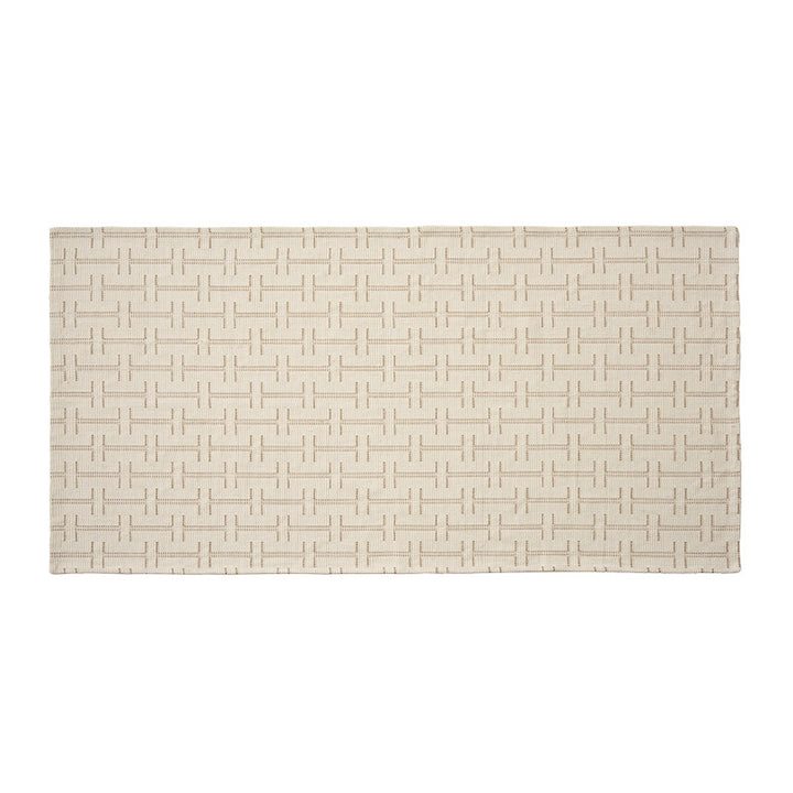 Jacquard-woven cotton kitchen towel with check pattern and striped trim