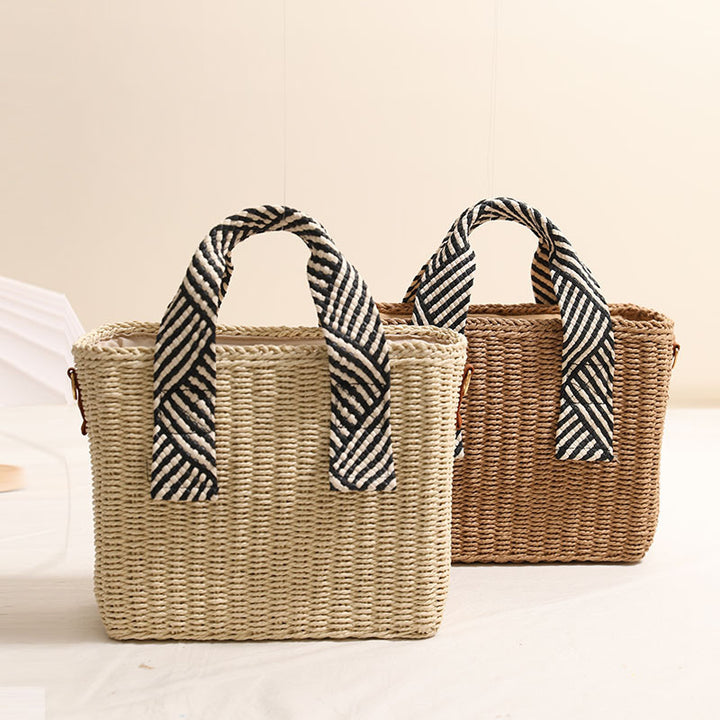 Woven natural material handbag with removable shoulder strap Stornfield